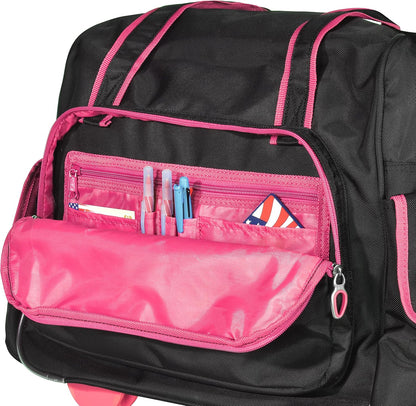 . Deluxe Lightweight Rolling Overnighter Case Overnight Laptop Bag Weekender Travel Carry-On Suitcase Luggage with Wheels and Adjustable Push-Down Handle