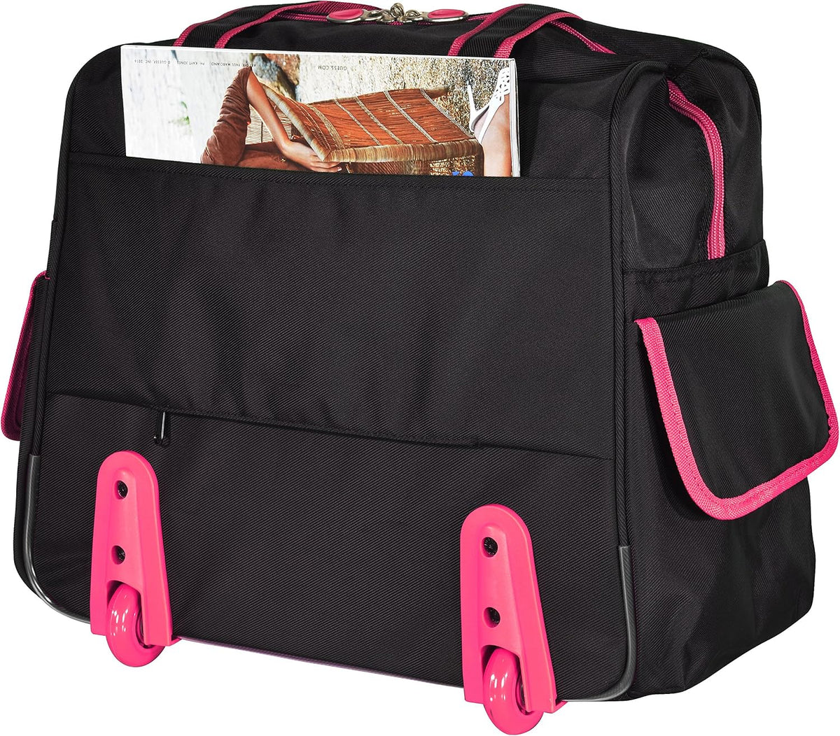 . Deluxe Lightweight Rolling Overnighter Case Overnight Laptop Bag Weekender Travel Carry-On Suitcase Luggage with Wheels and Adjustable Push-Down Handle