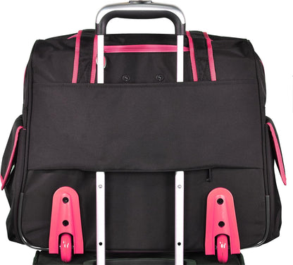 . Deluxe Lightweight Rolling Overnighter Case Overnight Laptop Bag Weekender Travel Carry-On Suitcase Luggage with Wheels and Adjustable Push-Down Handle