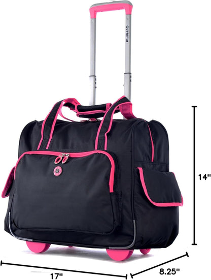 . Deluxe Lightweight Rolling Overnighter Case Overnight Laptop Bag Weekender Travel Carry-On Suitcase Luggage with Wheels and Adjustable Push-Down Handle