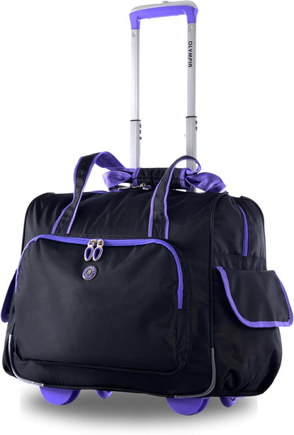 . Deluxe Lightweight Rolling Overnighter Case Overnight Laptop Bag Weekender Travel Carry-On Suitcase Luggage with Wheels and Adjustable Push-Down Handle