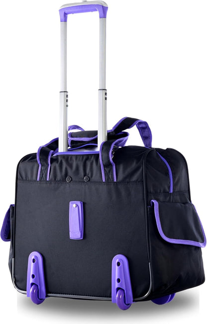 . Deluxe Lightweight Rolling Overnighter Case Overnight Laptop Bag Weekender Travel Carry-On Suitcase Luggage with Wheels and Adjustable Push-Down Handle