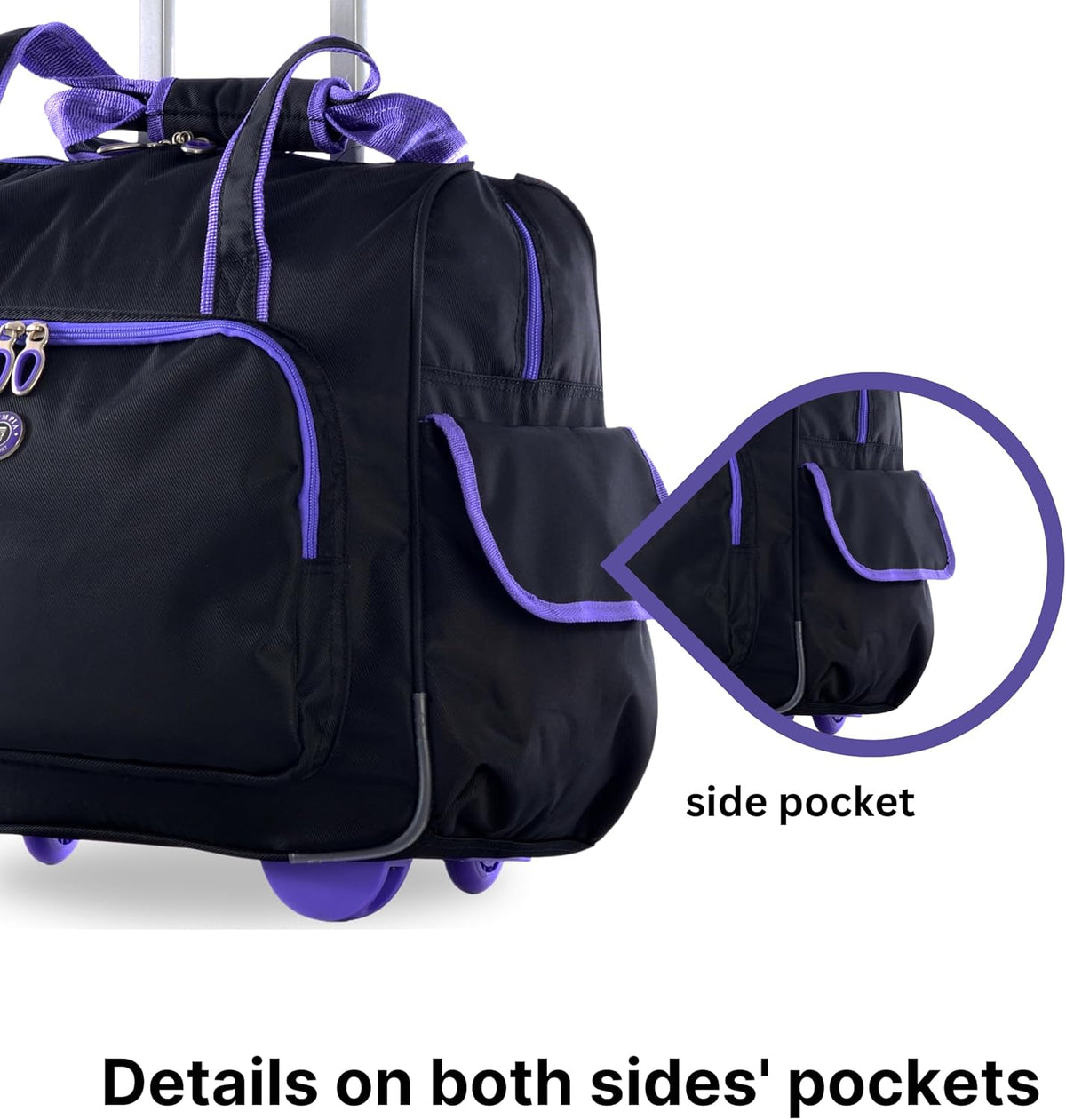. Deluxe Lightweight Rolling Overnighter Case Overnight Laptop Bag Weekender Travel Carry-On Suitcase Luggage with Wheels and Adjustable Push-Down Handle