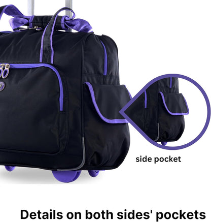 . Deluxe Lightweight Rolling Overnighter Case Overnight Laptop Bag Weekender Travel Carry-On Suitcase Luggage with Wheels and Adjustable Push-Down Handle