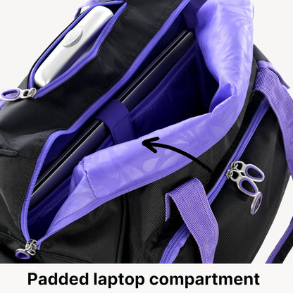 . Deluxe Lightweight Rolling Overnighter Case Overnight Laptop Bag Weekender Travel Carry-On Suitcase Luggage with Wheels and Adjustable Push-Down Handle