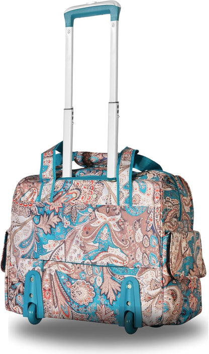 . Deluxe Lightweight Rolling Overnighter Case Overnight Laptop Bag Weekender Travel Carry-On Suitcase Luggage with Wheels and Adjustable Push-Down Handle
