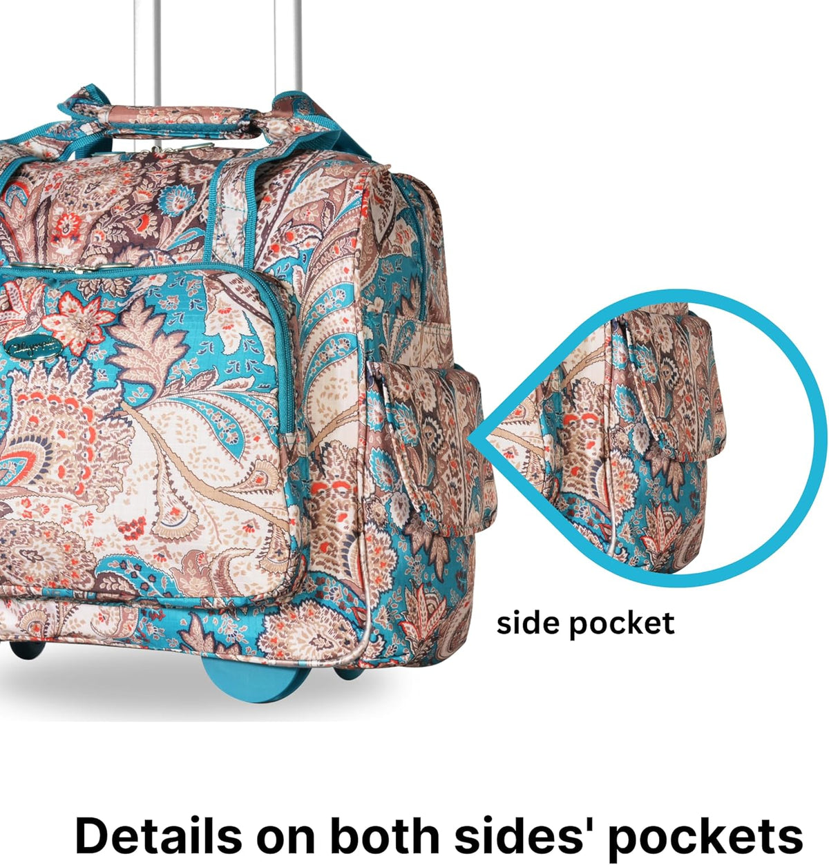 . Deluxe Lightweight Rolling Overnighter Case Overnight Laptop Bag Weekender Travel Carry-On Suitcase Luggage with Wheels and Adjustable Push-Down Handle