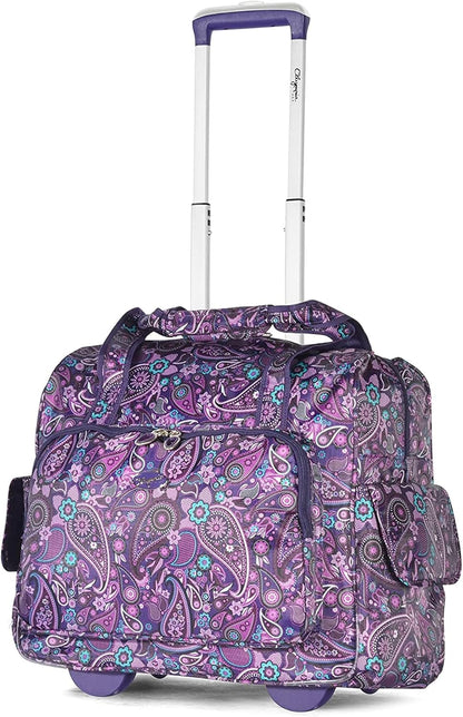 . Deluxe Lightweight Rolling Overnighter Case Overnight Laptop Bag Weekender Travel Carry-On Suitcase Luggage with Wheels and Adjustable Push-Down Handle