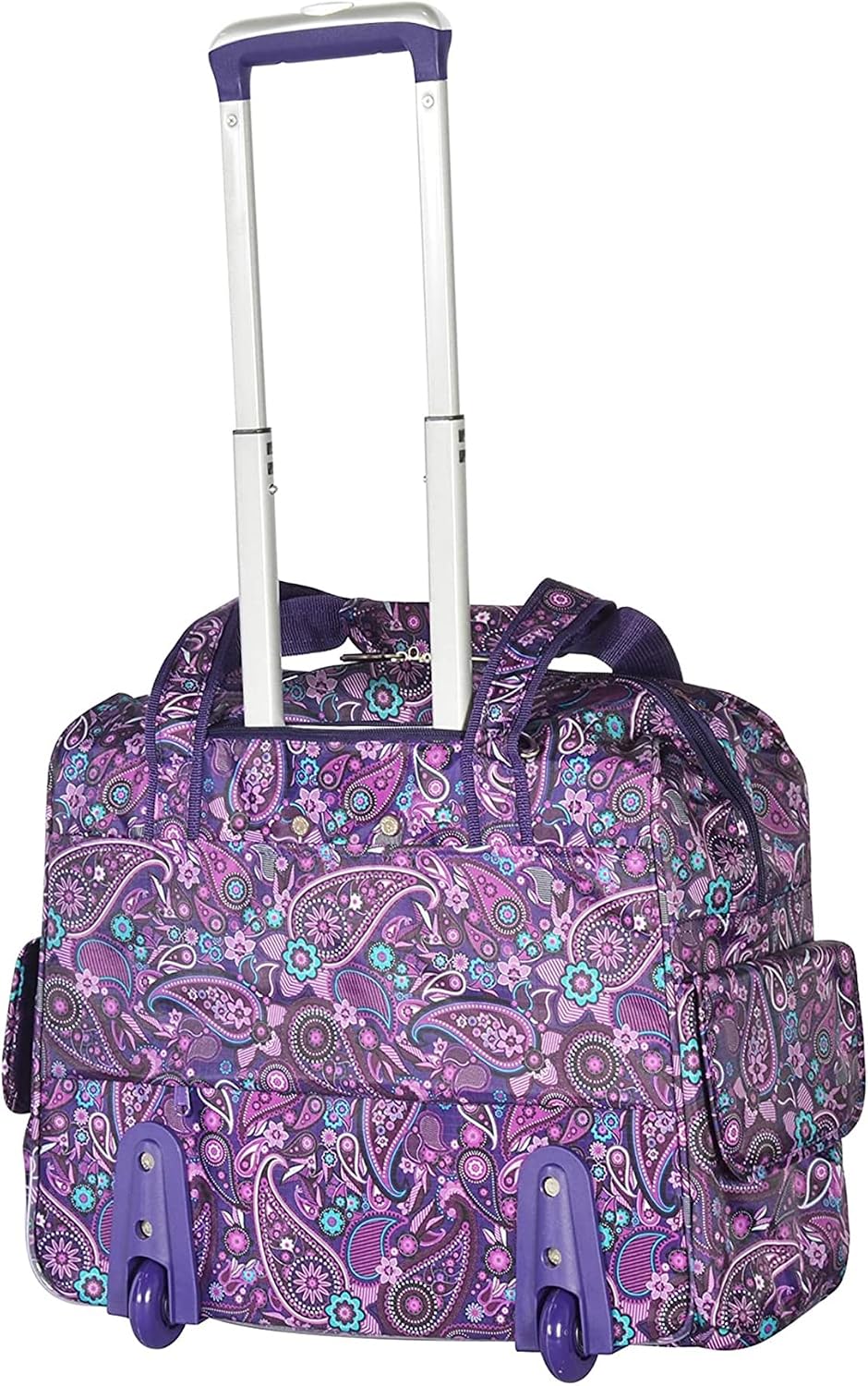 . Deluxe Lightweight Rolling Overnighter Case Overnight Laptop Bag Weekender Travel Carry-On Suitcase Luggage with Wheels and Adjustable Push-Down Handle