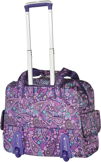 . Deluxe Lightweight Rolling Overnighter Case Overnight Laptop Bag Weekender Travel Carry-On Suitcase Luggage with Wheels and Adjustable Push-Down Handle