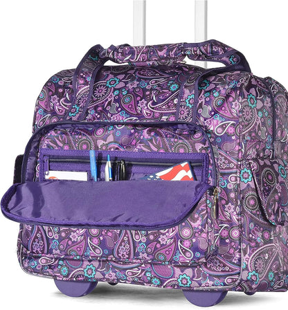 . Deluxe Lightweight Rolling Overnighter Case Overnight Laptop Bag Weekender Travel Carry-On Suitcase Luggage with Wheels and Adjustable Push-Down Handle