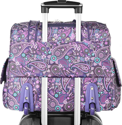. Deluxe Lightweight Rolling Overnighter Case Overnight Laptop Bag Weekender Travel Carry-On Suitcase Luggage with Wheels and Adjustable Push-Down Handle