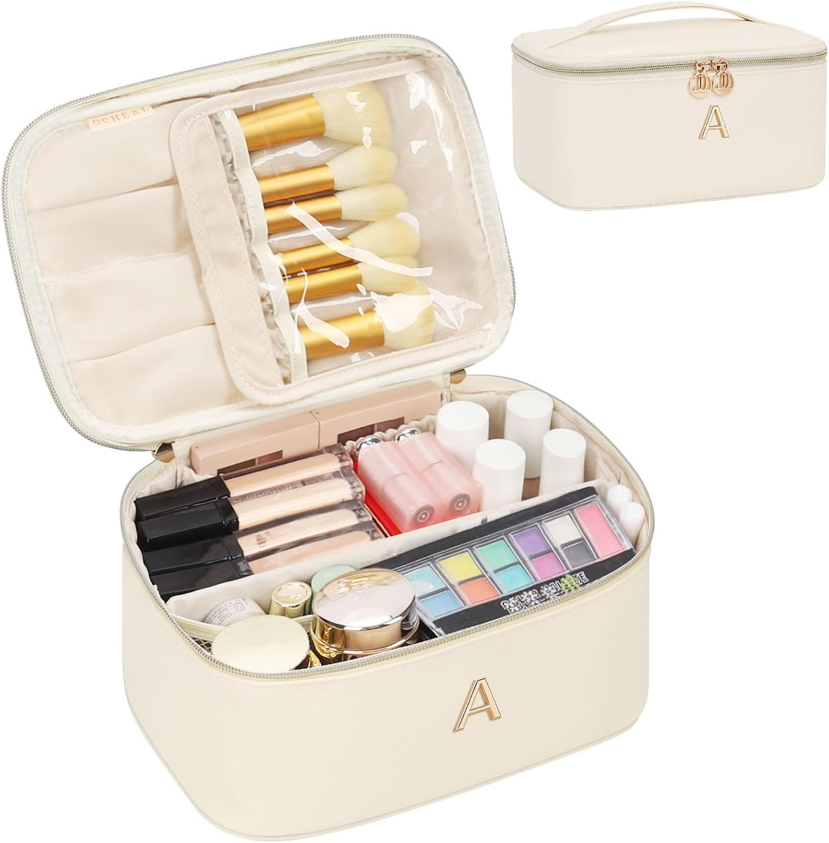 Initial Makeup Bag,Monogram Make up Bag Black Travel Makeup Organizer Case Beauty Toiletry Cosmetic Bag with Brush Holder, Trendy Stuff Personalized Gifts for Women and Girls-D
