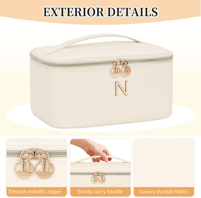 Initial Makeup Bag,Monogram Make up Bag Black Travel Makeup Organizer Case Beauty Toiletry Cosmetic Bag with Brush Holder, Trendy Stuff Personalized Gifts for Women and Girls-D