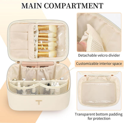 Initial Makeup Bag,Monogram Make up Bag Black Travel Makeup Organizer Case Beauty Toiletry Cosmetic Bag with Brush Holder, Trendy Stuff Personalized Gifts for Women and Girls-D