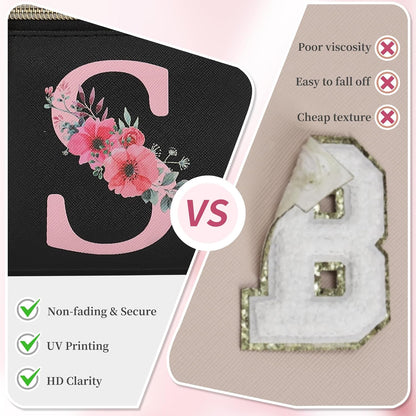 Initial Makeup Bag,Monogram Make up Bag Black Travel Makeup Organizer Case Beauty Toiletry Cosmetic Bag with Brush Holder, Trendy Stuff Personalized Gifts for Women and Girls-D