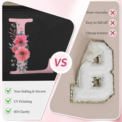 Initial Makeup Bag,Monogram Make up Bag Black Travel Makeup Organizer Case Beauty Toiletry Cosmetic Bag with Brush Holder, Trendy Stuff Personalized Gifts for Women and Girls-D