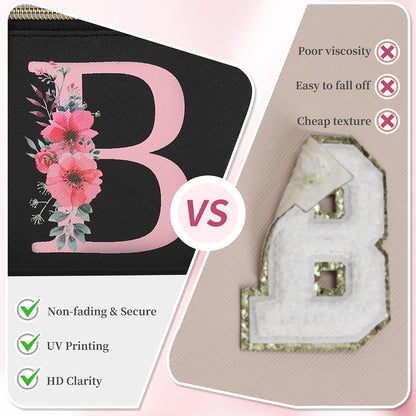 Initial Makeup Bag,Monogram Make up Bag Black Travel Makeup Organizer Case Beauty Toiletry Cosmetic Bag with Brush Holder, Trendy Stuff Personalized Gifts for Women and Girls-D