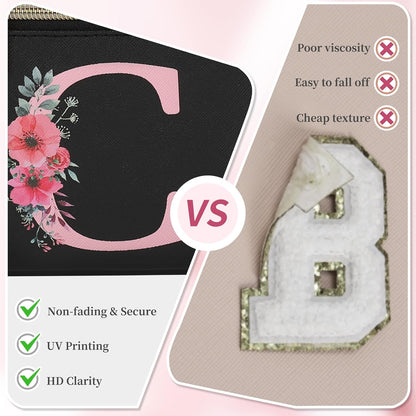 Initial Makeup Bag,Monogram Make up Bag Black Travel Makeup Organizer Case Beauty Toiletry Cosmetic Bag with Brush Holder, Trendy Stuff Personalized Gifts for Women and Girls-D