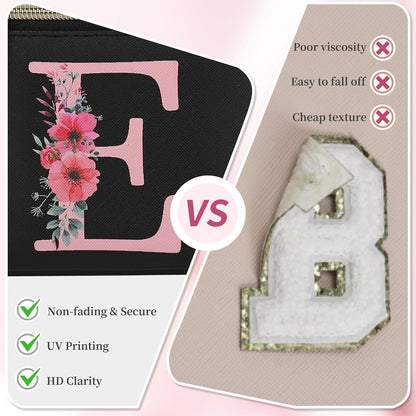 Initial Makeup Bag,Monogram Make up Bag Black Travel Makeup Organizer Case Beauty Toiletry Cosmetic Bag with Brush Holder, Trendy Stuff Personalized Gifts for Women and Girls-D