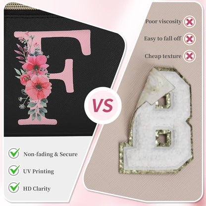 Initial Makeup Bag,Monogram Make up Bag Black Travel Makeup Organizer Case Beauty Toiletry Cosmetic Bag with Brush Holder, Trendy Stuff Personalized Gifts for Women and Girls-D