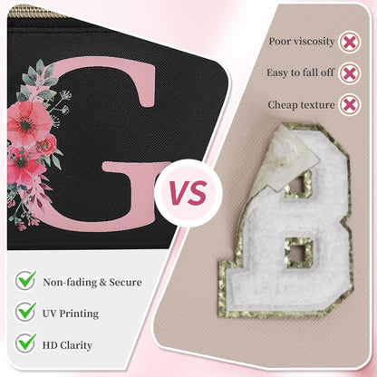 Initial Makeup Bag,Monogram Make up Bag Black Travel Makeup Organizer Case Beauty Toiletry Cosmetic Bag with Brush Holder, Trendy Stuff Personalized Gifts for Women and Girls-D