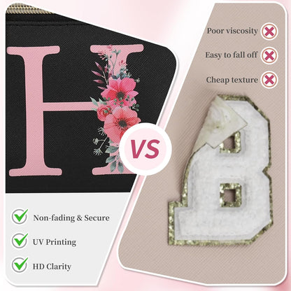 Initial Makeup Bag,Monogram Make up Bag Black Travel Makeup Organizer Case Beauty Toiletry Cosmetic Bag with Brush Holder, Trendy Stuff Personalized Gifts for Women and Girls-D
