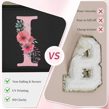 Initial Makeup Bag,Monogram Make up Bag Black Travel Makeup Organizer Case Beauty Toiletry Cosmetic Bag with Brush Holder, Trendy Stuff Personalized Gifts for Women and Girls-D