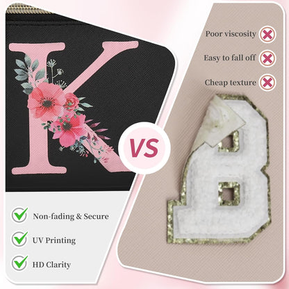 Initial Makeup Bag,Monogram Make up Bag Black Travel Makeup Organizer Case Beauty Toiletry Cosmetic Bag with Brush Holder, Trendy Stuff Personalized Gifts for Women and Girls-D