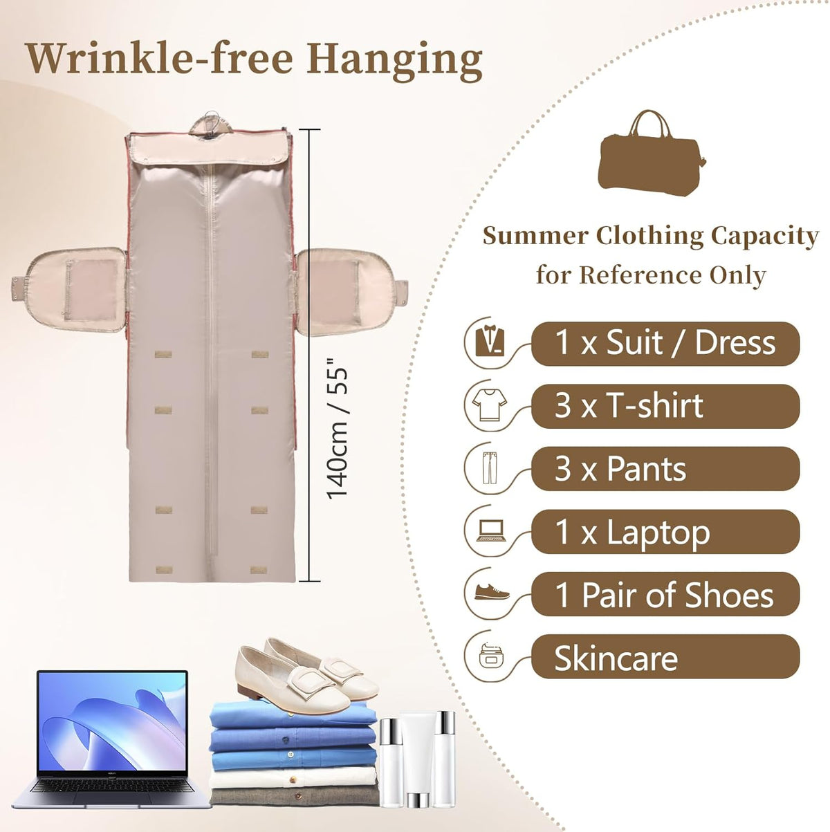Carry on Garment Bags for Travel Duffle, Garment Bags for Hanging Clothes Travel, 2 in 1 Hanging Dress Suit Luggage Bags for Travel, Travel Garment Duffle Bag, Convertible Garment Bag (Beige)