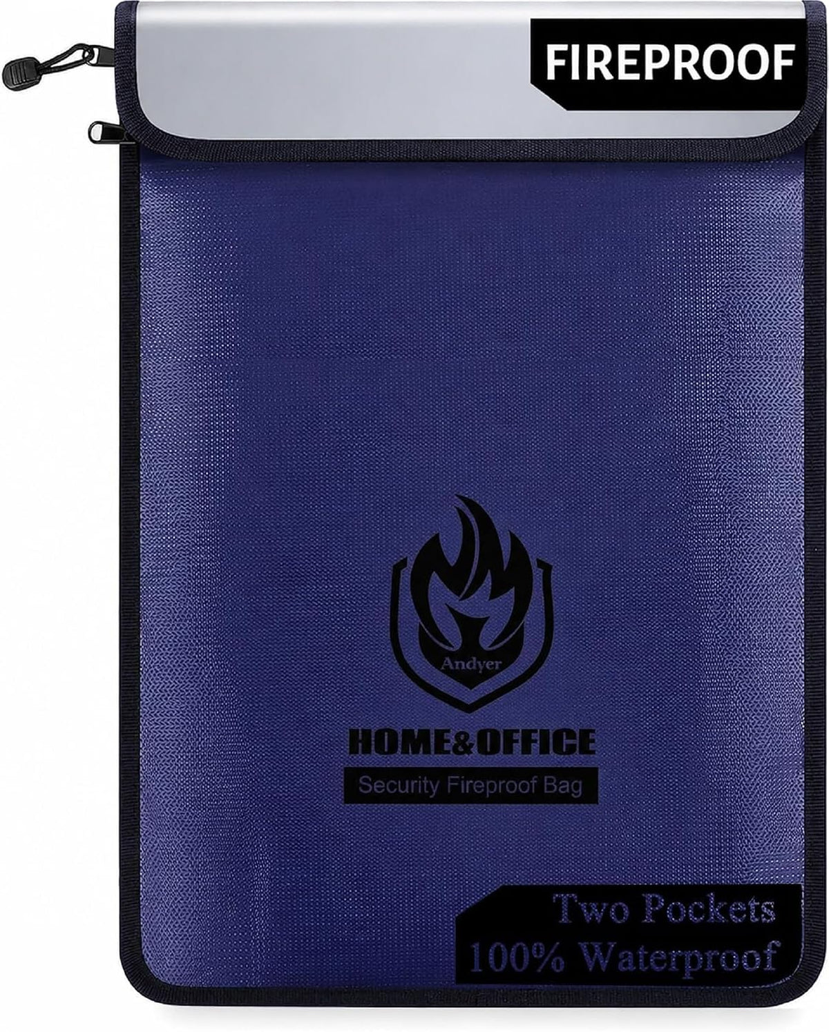 Upgraded Two Pockets Fireproof Document Bag (2000℉), 15”x 11”Waterproof Fireproof Money Bag for Cash with Zipper, Important Document Storage Organizer for Valuables, Legal Documents Safe