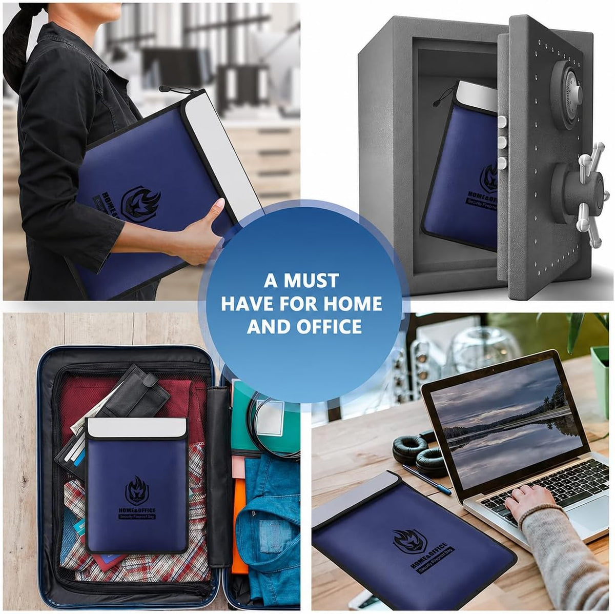 Upgraded Two Pockets Fireproof Document Bag (2000℉), 15”x 11”Waterproof Fireproof Money Bag for Cash with Zipper, Important Document Storage Organizer for Valuables, Legal Documents Safe