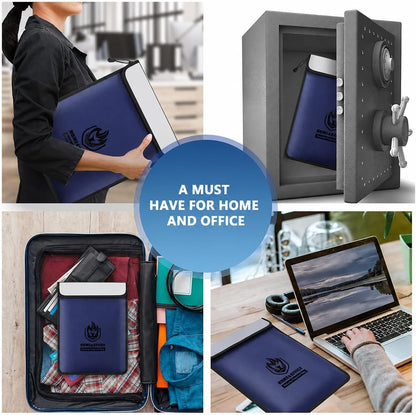 Upgraded Two Pockets Fireproof Document Bag (2000℉), 15”x 11”Waterproof Fireproof Money Bag for Cash with Zipper, Important Document Storage Organizer for Valuables, Legal Documents Safe