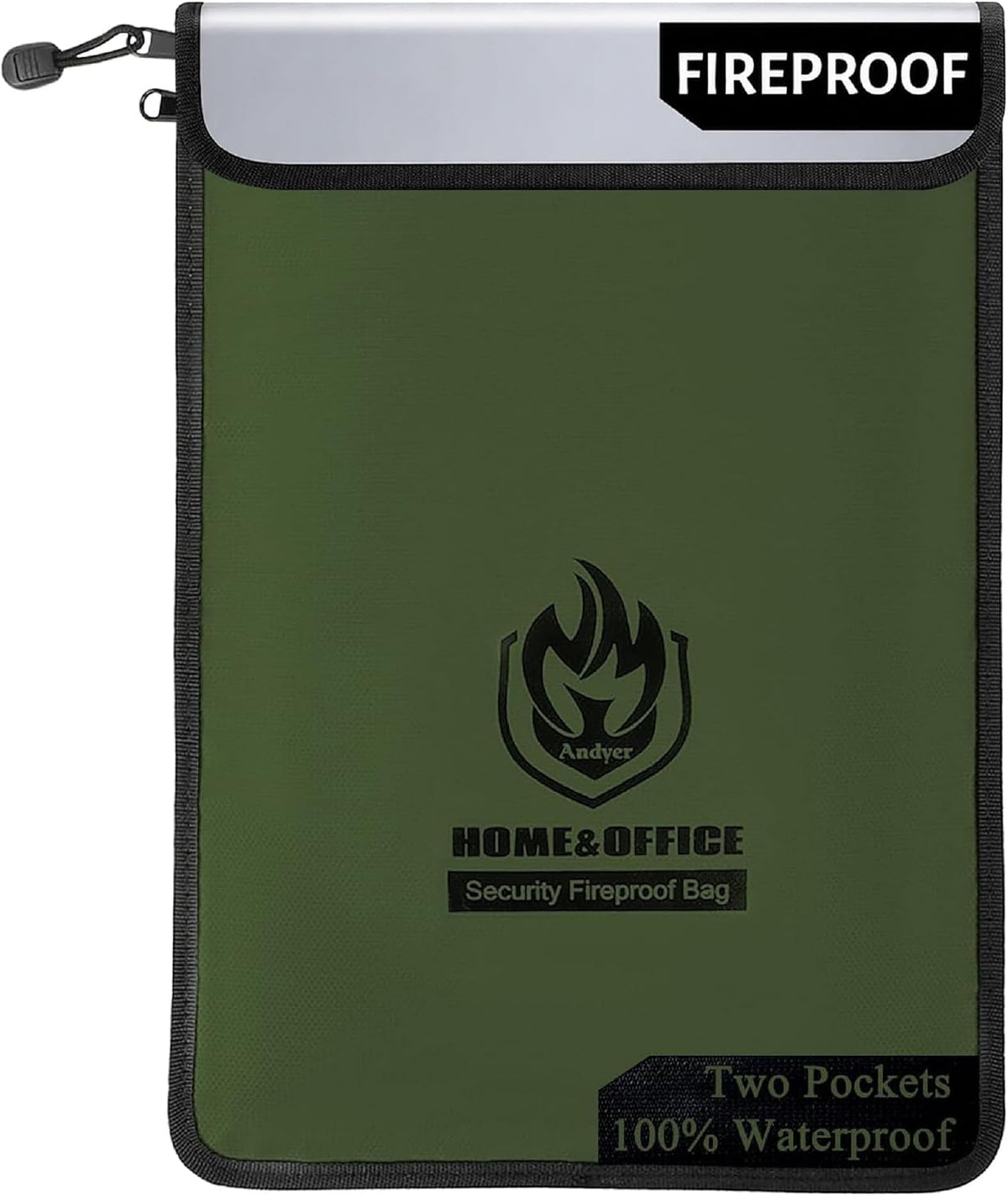 Upgraded Two Pockets Fireproof Document Bag (2000℉), 15”x 11”Waterproof Fireproof Money Bag for Cash with Zipper, Important Document Storage Organizer for Valuables, Legal Documents Safe