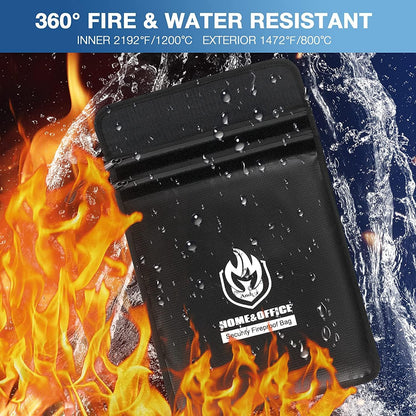 Upgraded Two Pockets Fireproof Document Bag (2000℉), 15”x 11”Waterproof Fireproof Money Bag for Cash with Zipper, Important Document Storage Organizer for Valuables, Legal Documents Safe