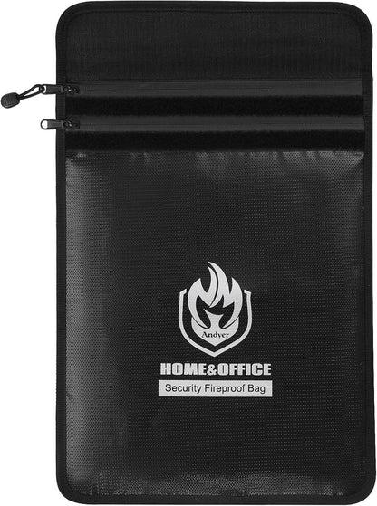 Upgraded Two Pockets Fireproof Document Bag (2000℉), 15”x 11”Waterproof Fireproof Money Bag for Cash with Zipper, Important Document Storage Organizer for Valuables, Legal Documents Safe