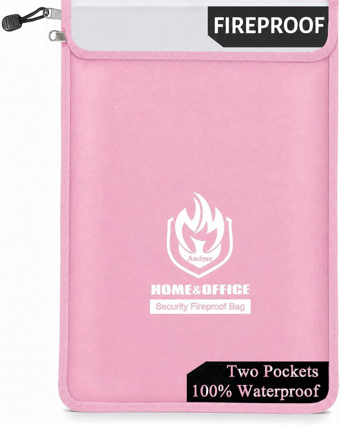Upgraded Two Pockets Fireproof Document Bag (2000℉), 15”x 11”Waterproof Fireproof Money Bag for Cash with Zipper, Important Document Storage Organizer for Valuables, Legal Documents Safe
