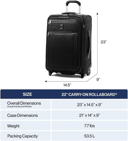 Platinum Elite Softside Expandable Carry on Luggage, 2 Wheel Upright Regional Suitcase, USB Port, Men and Women, Shadow Black, Carry On 16-Inch
