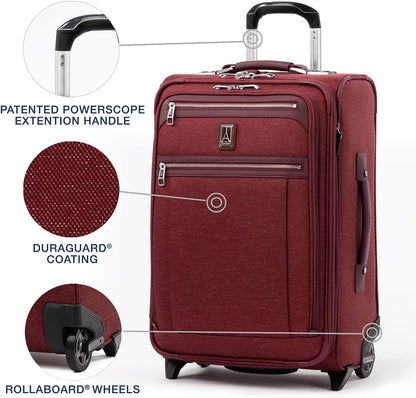 Platinum Elite Softside Expandable Carry on Luggage, 2 Wheel Upright Regional Suitcase, USB Port, Men and Women, Shadow Black, Carry On 16-Inch