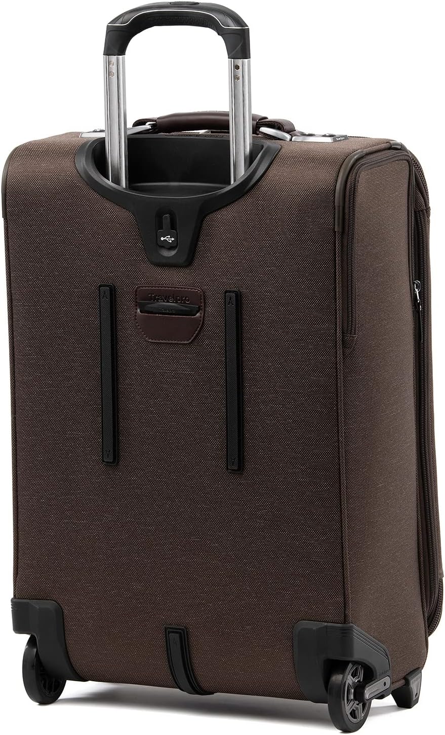 Platinum Elite Softside Expandable Carry on Luggage, 2 Wheel Upright Regional Suitcase, USB Port, Men and Women, Shadow Black, Carry On 16-Inch