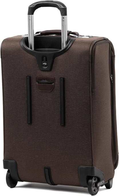 Platinum Elite Softside Expandable Carry on Luggage, 2 Wheel Upright Regional Suitcase, USB Port, Men and Women, Shadow Black, Carry On 16-Inch