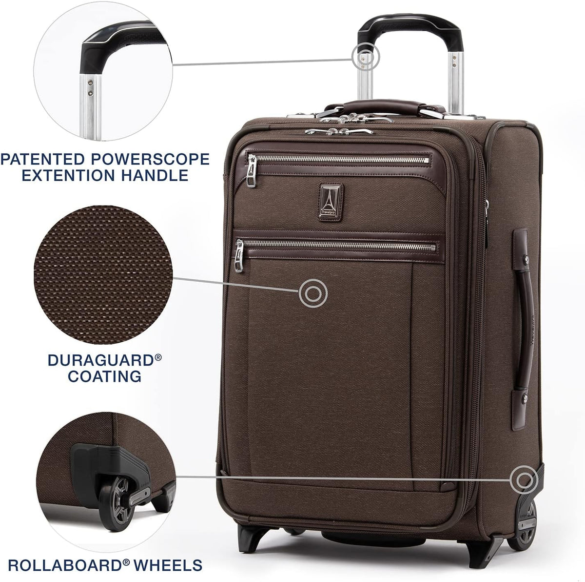 Platinum Elite Softside Expandable Carry on Luggage, 2 Wheel Upright Regional Suitcase, USB Port, Men and Women, Shadow Black, Carry On 16-Inch