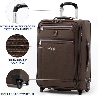 Platinum Elite Softside Expandable Carry on Luggage, 2 Wheel Upright Regional Suitcase, USB Port, Men and Women, Shadow Black, Carry On 16-Inch