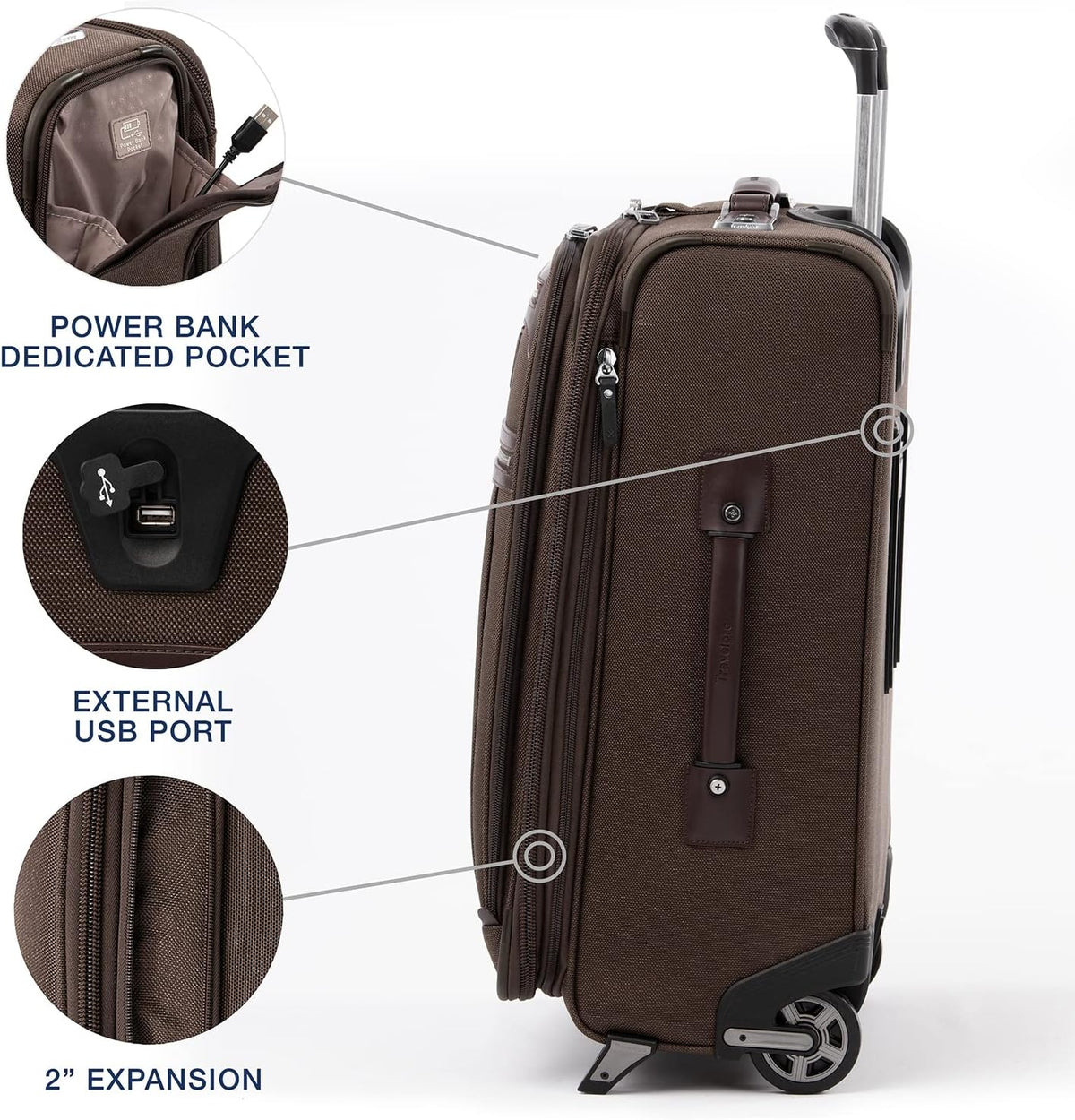 Platinum Elite Softside Expandable Carry on Luggage, 2 Wheel Upright Regional Suitcase, USB Port, Men and Women, Shadow Black, Carry On 16-Inch