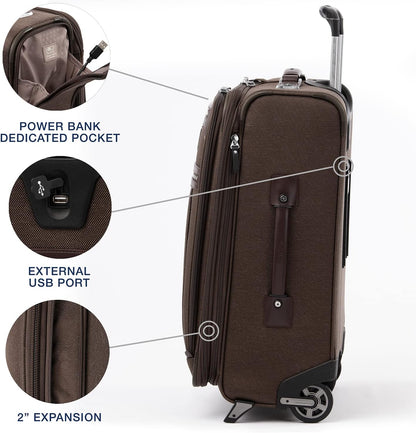 Platinum Elite Softside Expandable Carry on Luggage, 2 Wheel Upright Regional Suitcase, USB Port, Men and Women, Shadow Black, Carry On 16-Inch