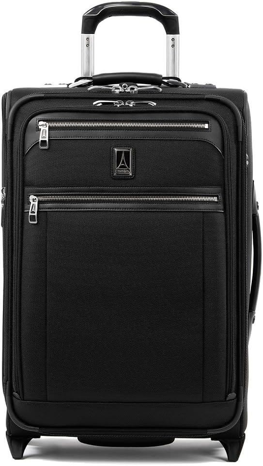 Platinum Elite Softside Expandable Carry on Luggage, 2 Wheel Upright Regional Suitcase, USB Port, Men and Women, Shadow Black, Carry On 16-Inch