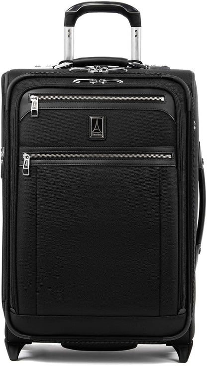 Platinum Elite Softside Expandable Carry on Luggage, 2 Wheel Upright Regional Suitcase, USB Port, Men and Women, Shadow Black, Carry On 16-Inch
