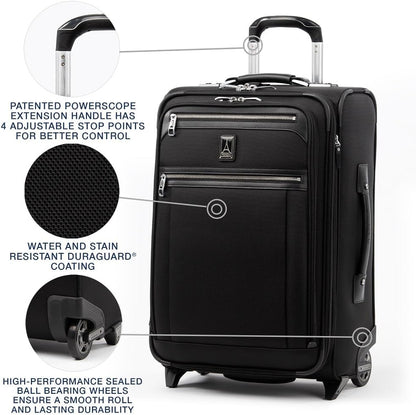 Platinum Elite Softside Expandable Carry on Luggage, 2 Wheel Upright Regional Suitcase, USB Port, Men and Women, Shadow Black, Carry On 16-Inch