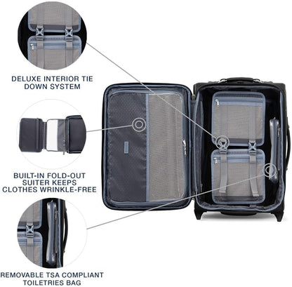 Platinum Elite Softside Expandable Carry on Luggage, 2 Wheel Upright Regional Suitcase, USB Port, Men and Women, Shadow Black, Carry On 16-Inch
