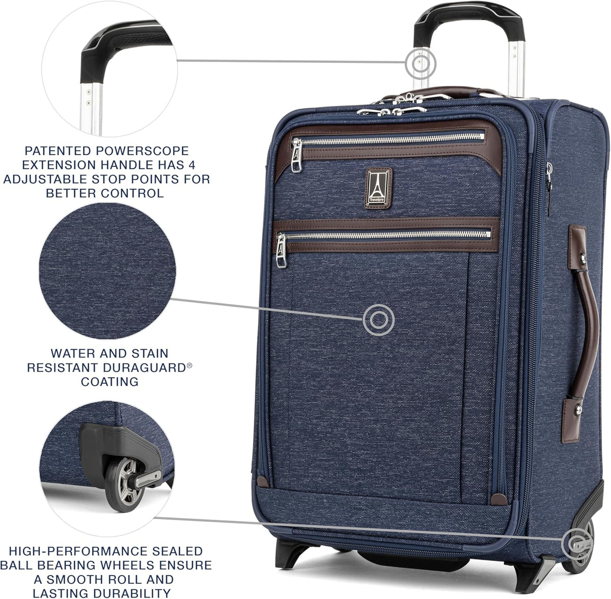 Platinum Elite Softside Expandable Carry on Luggage, 2 Wheel Upright Regional Suitcase, USB Port, Men and Women, Shadow Black, Carry On 16-Inch